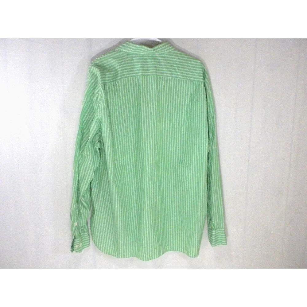 J Crew Shirt Mens XL Green Striped Button Up Long Sleeve Preppy‎ Ivy Vintage
